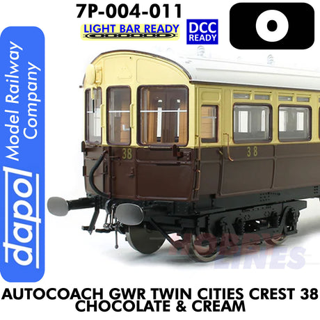 Autocoach GWR Twin Cities Crest 38 Chocolate & Cream Coach - DCC & Lightbar Ready | Dapol | 7P-004-011
