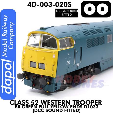 Class 52 Western Trooper - BR Green Full Yellow Ends D1033 - DCC & Sound Fitted | Dapol | 4D-003-020S
