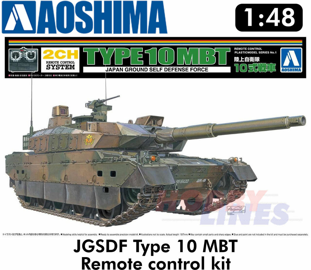 JGSDF TYPE10 MBT 2 Ch Remote Control Main Battle Tank 1:48 kit Aoshima 05740