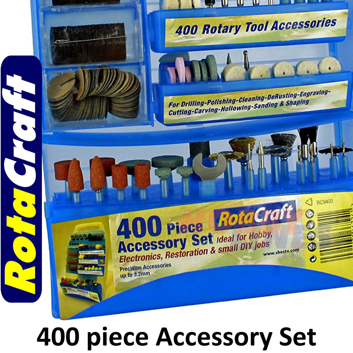 Rotary Tool ACCESSORY SET 400pc in portable display case ROTACRAFT RC9400