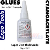 Cyano Super Glue 20g THICK 10-12 seconds Cyanoacrylate Bottle Expo Tools 47022