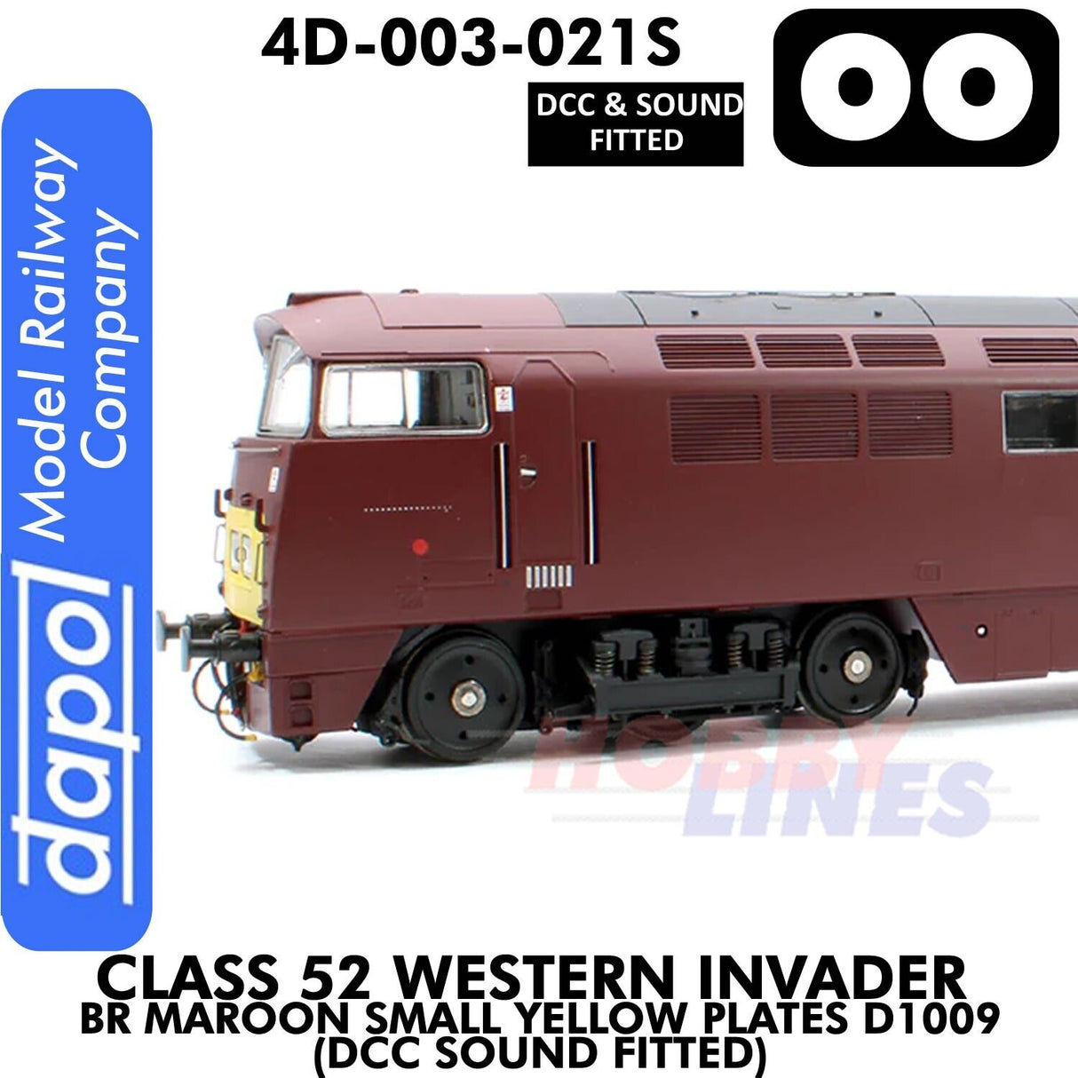 Class 52 Western Invader BR Maroon Small Yellow Panels D1009 - DCC Sound Fitted | Dapol | 4D-003-021S