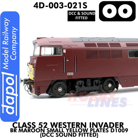 Class 52 Western Invader BR Maroon Small Yellow Panels D1009 - DCC Sound Fitted | Dapol | 4D-003-021S