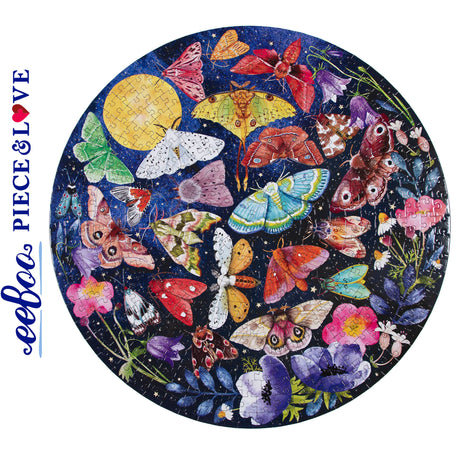 Moths 500 pc Round Puzzle | eeBoo |  PZFMOT