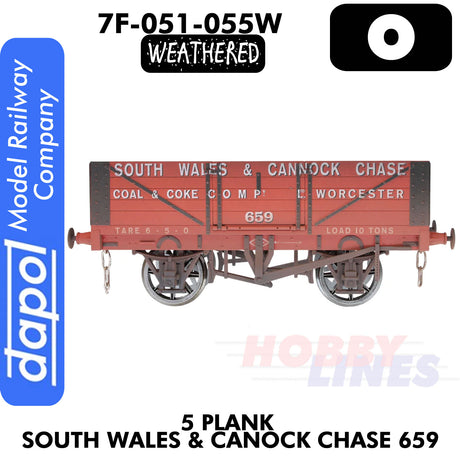 5 Plank South Wales & Cannock Chase - Red 659 Weathered Wagon | Dapol |  7F-51-055W