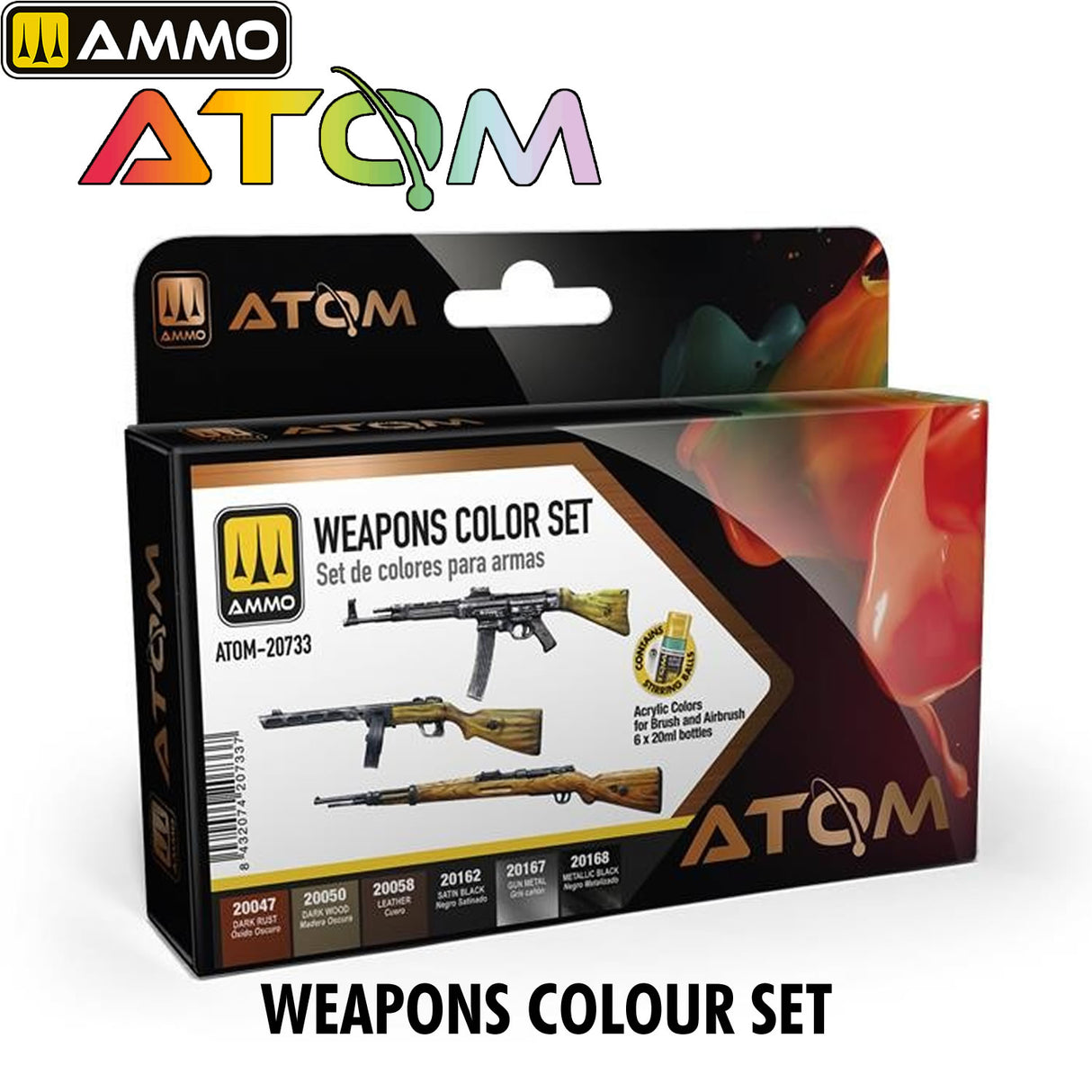 ATOM WEAPONS COLOUR SET - 6 x 20ml Acrylic Paint | Ammo by Mig Jimenez  