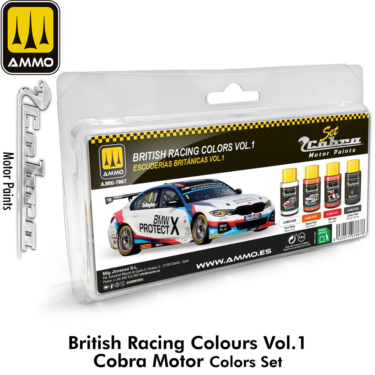 Cobra Motor British Racing Colours Vol1 Set 4x30ml Paint Brush Airbrush | Ammo by Mig Jimenez 