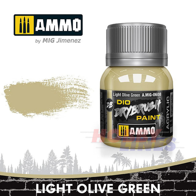 DIO Drybrush Paint - Light Olive Green 40ml | Ammo by Mig Jimenez | MIG0608