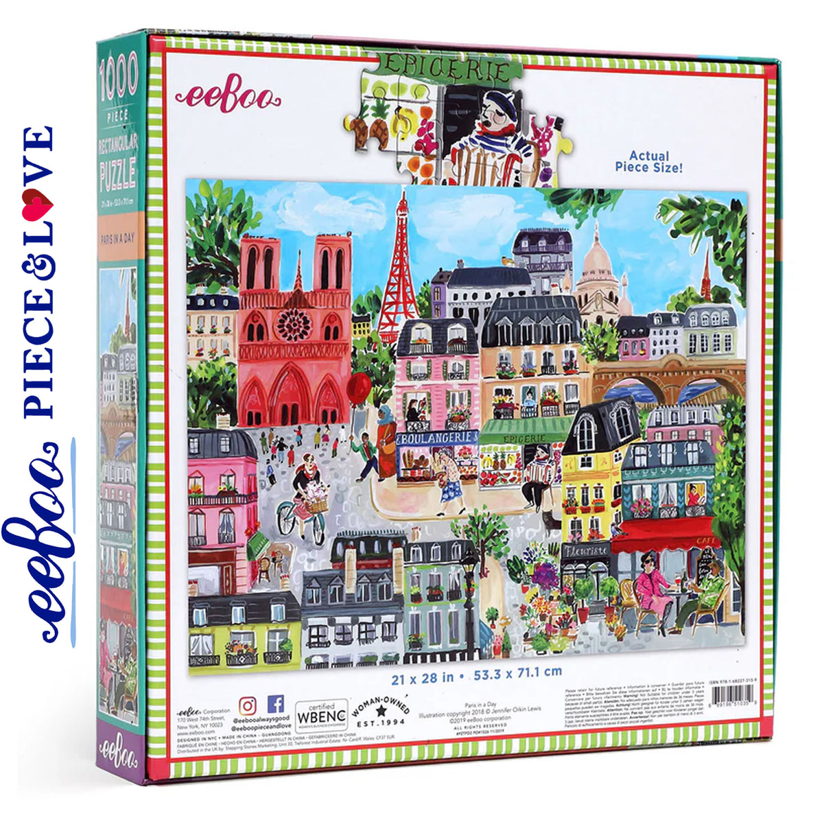 eeBoo PARIS IN A DAY 1000 pc Square Jigsaw Puzzle Super Deluxe PZTPD2