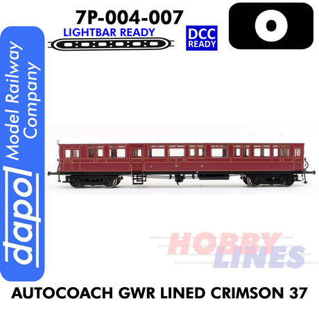 Autocoach GWR Lined Crimson 37 Coach- DCC & Lightbar Ready | Dapol | 7P-004-007