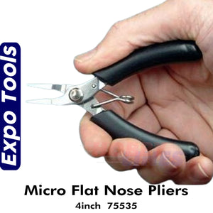 Micro Flat Nose Plier Stainless Steel 4" spring hinge  Expo Tools 75535