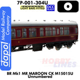 BR Mk1 MR Maroon CK M15015U Unnumbered Coach - Lightbars fitted & DCC Ready | Dapol |7P-001-304U
