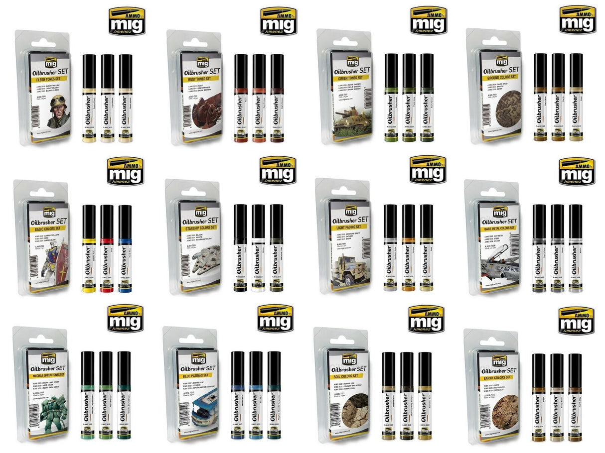 Oilbrusher Set - Bright Metal - 3x10ml | Ammo by Mig Jimenez | MIG7507