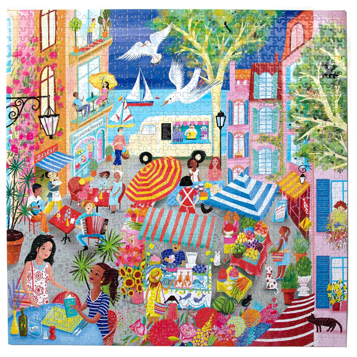 eeBoo MARKETPLACE IN FRANCE 1000 pc Square Jigsaw Puzzle Super Deluxe PZTMFR
