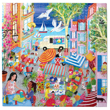 eeBoo MARKETPLACE IN FRANCE 1000 pc Square Jigsaw Puzzle Super Deluxe PZTMFR