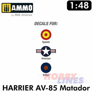 Harrier AV-8S MATADOR 1:48 RAF GR1/GR3 US Marines AV8A kit AMMO by Mig MIG8505