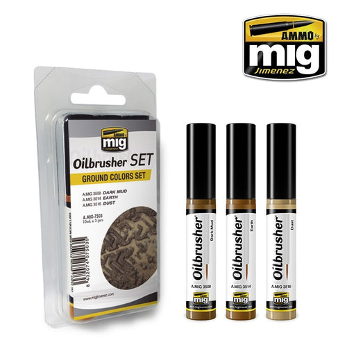 AMMO By Mig Jimenez Top Quality 3 Piece Oilbrusher Sets (Choose Your Set) Ground Colours