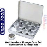 Watchmakers Storage Case Set - Aluminium with 12 storage Tubs  | Expo Tools | 18883