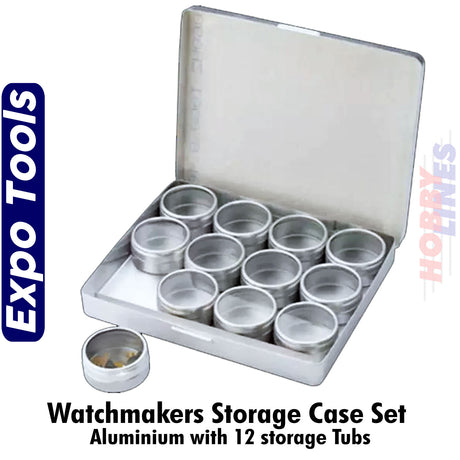 Watchmakers Storage Case Set - Aluminium with 12 storage Tubs  | Expo Tools | 18883