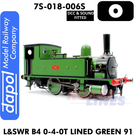 L & SWR B4 0-4-0T Lined Green 91 - DCC & Sound Fitted | Dapol | 7S-018-006S