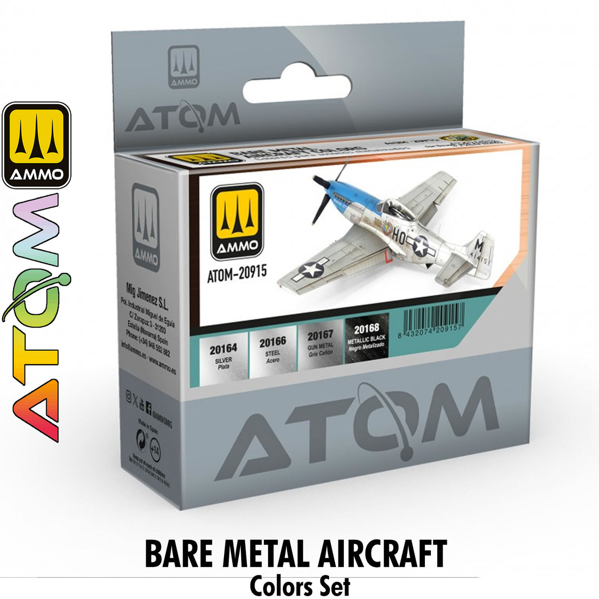 ATOM Bare Metal Aircraft Colors Set - 4 20ml Acrylic Paint | Ammo by Mig Jimenez  