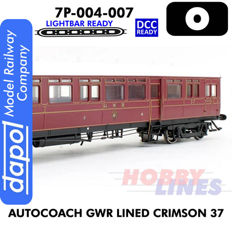 Autocoach GWR Lined Crimson 37 Coach- DCC & Lightbar Ready | Dapol | 7P-004-007