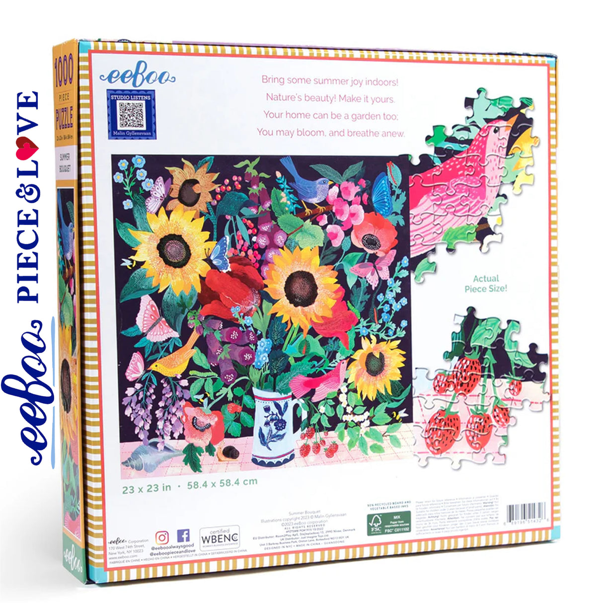 eeBoo SUMMER BOUQUET 1000 pc Square Jigsaw Puzzle Super Deluxe PZTSMB