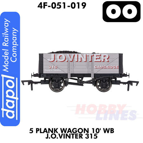 5 Plank Wagon 10' WB J.O.Vinter 315 | Dapol | 4F-051-019