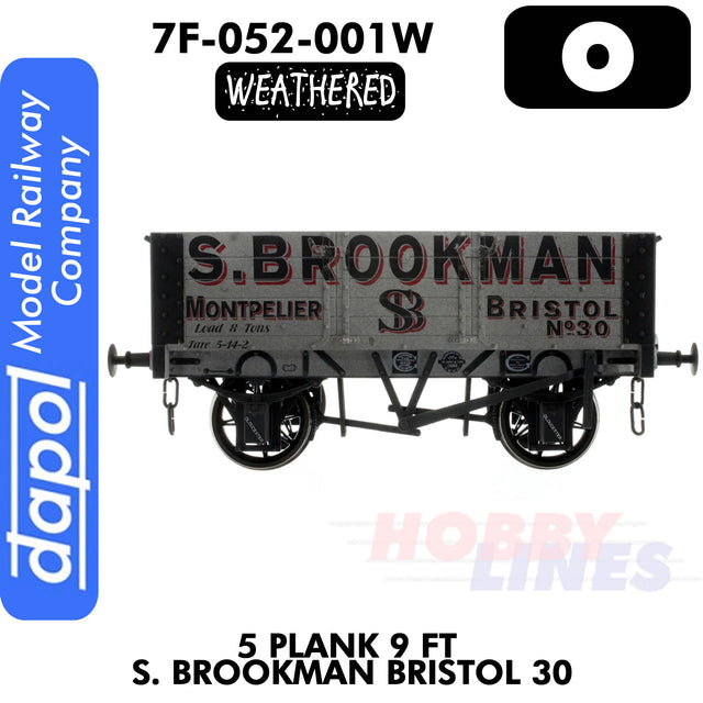 5 Plank Wagon 9' S. Brookman 30 - Weathered Wagon  | Dapol | 7F-052-001W