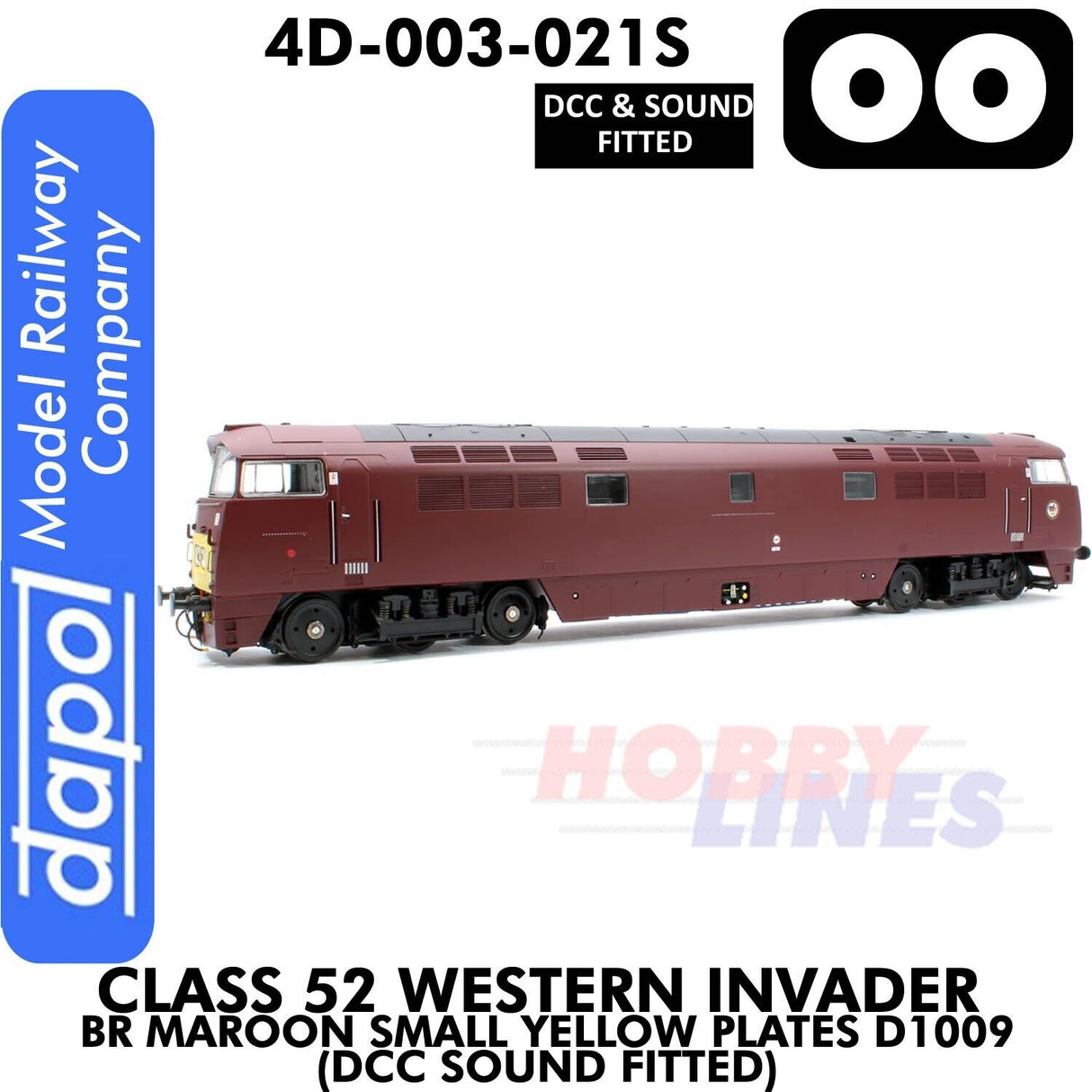 Class 52 Western Invader BR Maroon Small Yellow Panels D1009 - DCC Sound Fitted | Dapol | 4D-003-021S