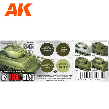 3G Special Set - US Olive Drab - 4 x 17ml Acrylic Paint | AK interactive | AK11643