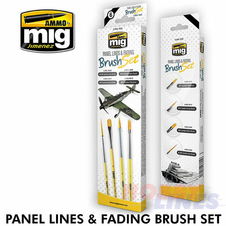 PANEL LINES & FADING BRUSH SET 4 synthetic brushes AMMO Mig Jimenez Mig7605
