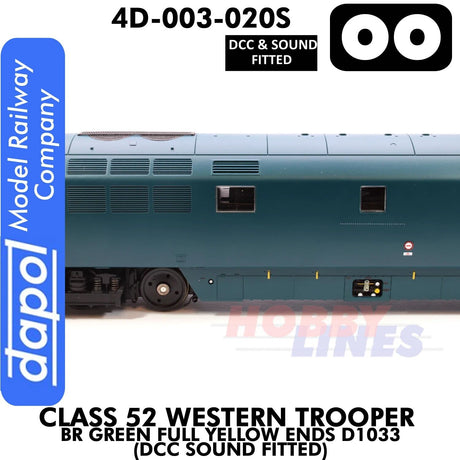 Class 52 Western Trooper - BR Green Full Yellow Ends D1033 - DCC & Sound Fitted | Dapol | 4D-003-020S