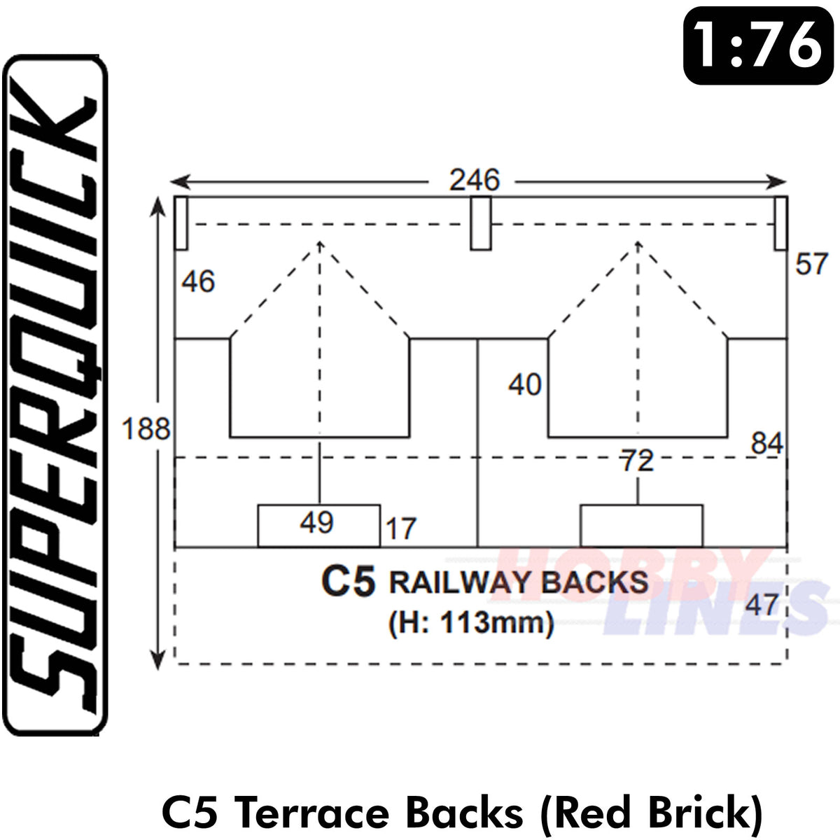 RED BRICK TERRACE BACKS C5 1:72 OO HO Railway Building Series C C05 SuperQuick