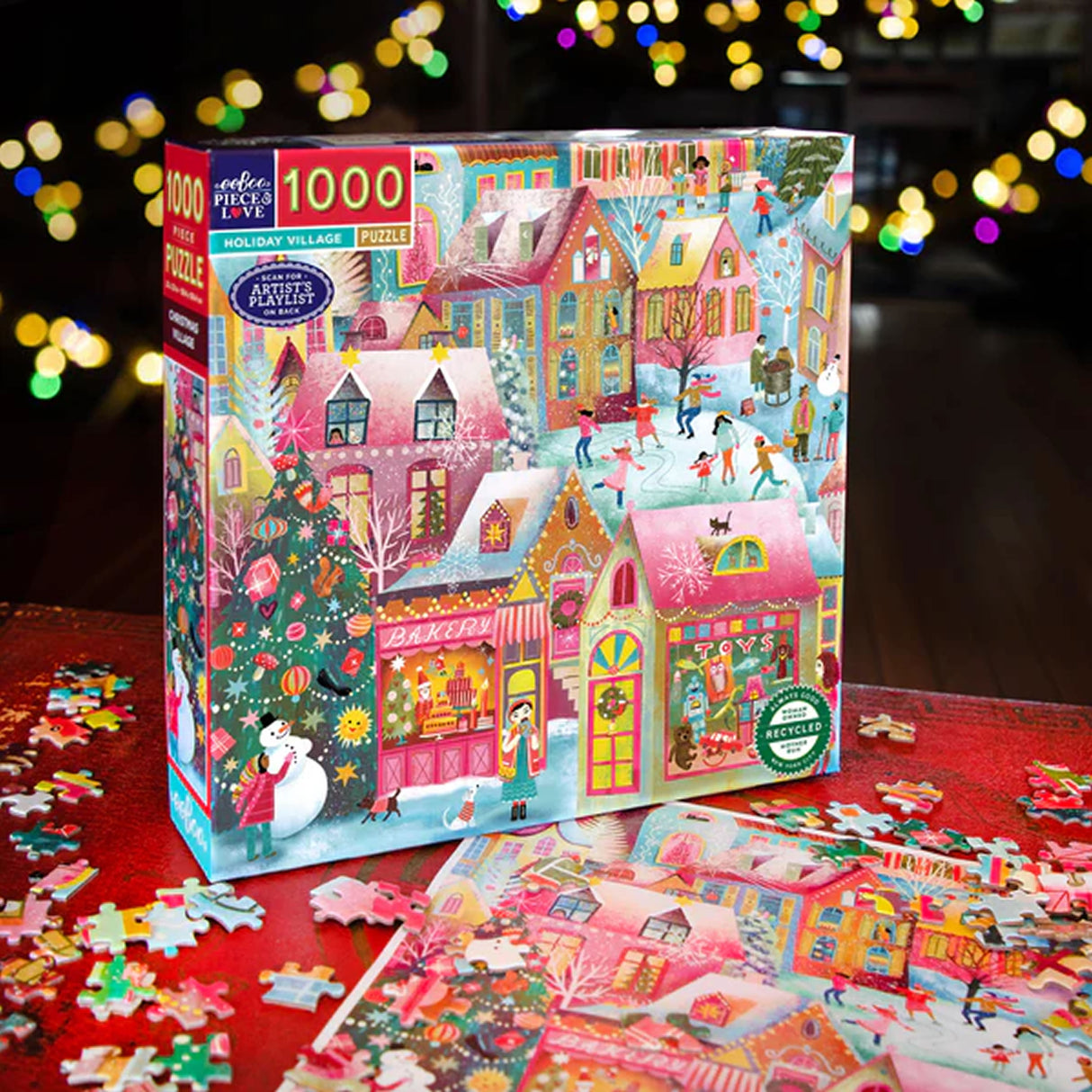 eeBoo HOLIDAY VILLAGE 1000 pc Square Jigsaw Puzzle Super Deluxe Christmas PZTHYV
