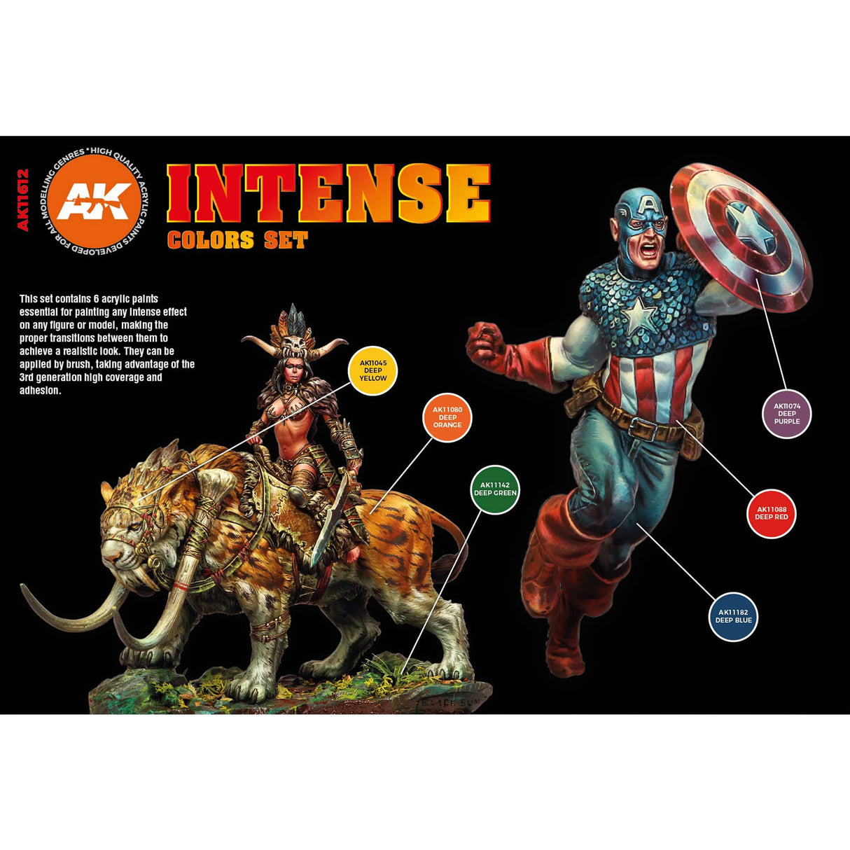 Intense Colours Set - 3G Acrylic Paint x 6 | AK interactive | AK11612