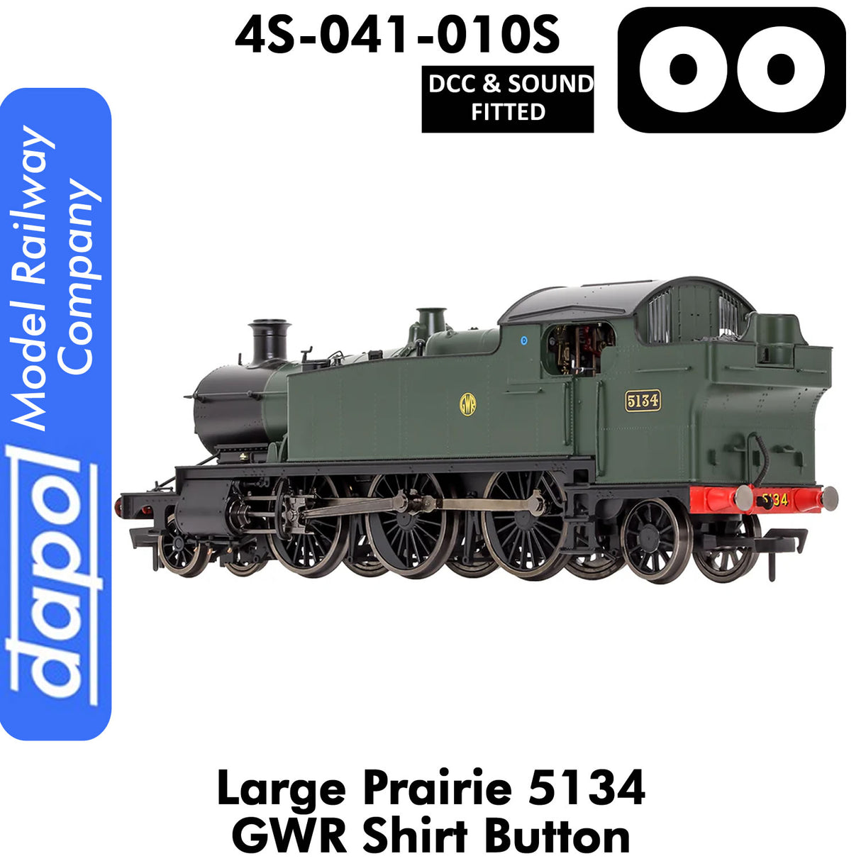 LARGE PRAIRIE 5134 GWR SHIRT BUTTON DCC & Sound Steam Locomotive | Dapol |  4S-041-010S