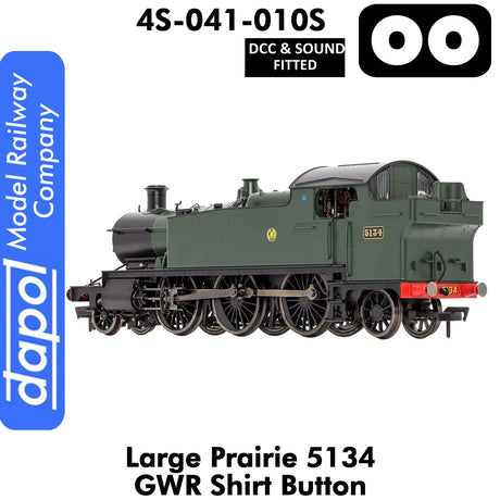 LARGE PRAIRIE 5134 GWR SHIRT BUTTON DCC & Sound Steam Locomotive | Dapol |  4S-041-010S