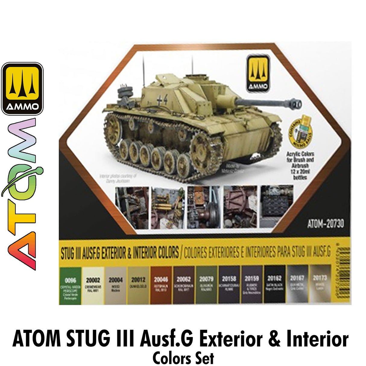 ATOM STUG III Ausf.G Exterior & Interior Colors Set - 12 20ml Acrylic Paint | Ammo by Mig Jimenez 
