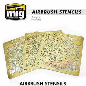 ?AIRBRUSH STENCILS photo etched x 3 6x6cmmottled effect AMMO Mig Jimenez Mig8035