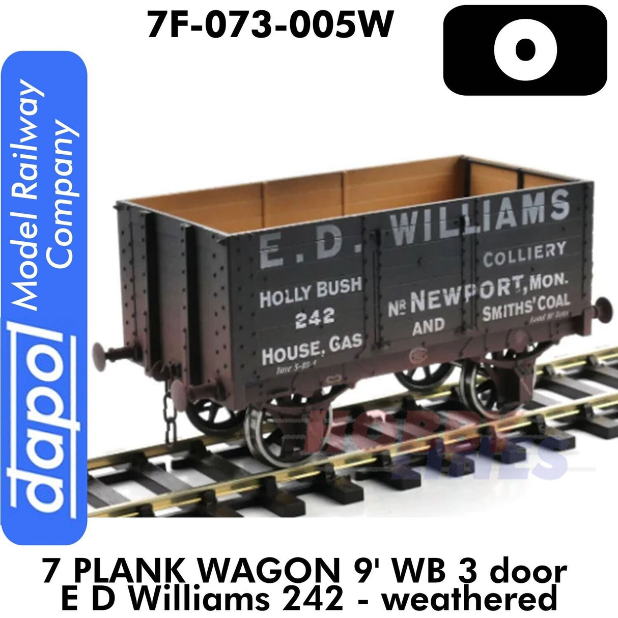 7 Plank Wagon 9' WB 3 door E D Williams 242 - weathered| Dapol | 7F-073-005W