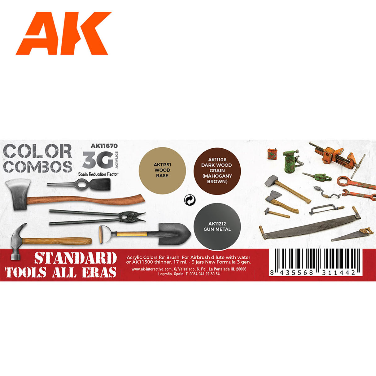 3G Special Set - Color Combos - Stand Tools All Eras - 3 x 17ml Acrylic Paint | AK interactive | AK11670