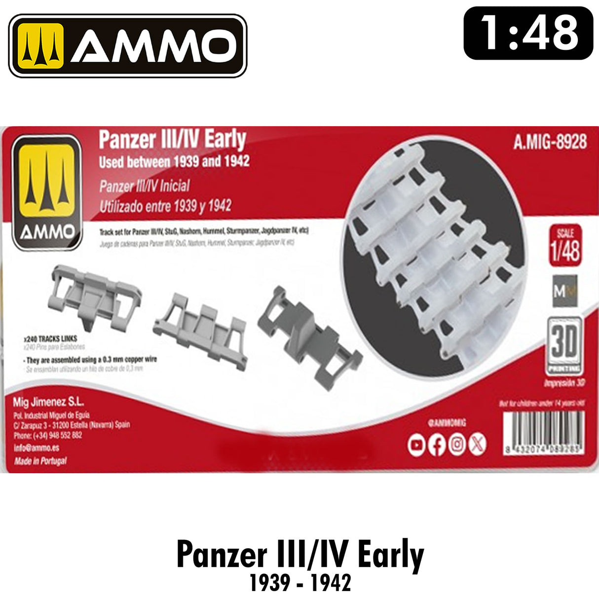  PANZER III/IV 1939-42 tank track 3D printed HiQ resin detail 1:48 | Ammo by Mig Jimenez 