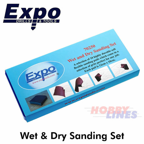 WET & DRY SANDING Set 10 Asstd 120x100mm pads Abrasives pack Expo Tools 70250