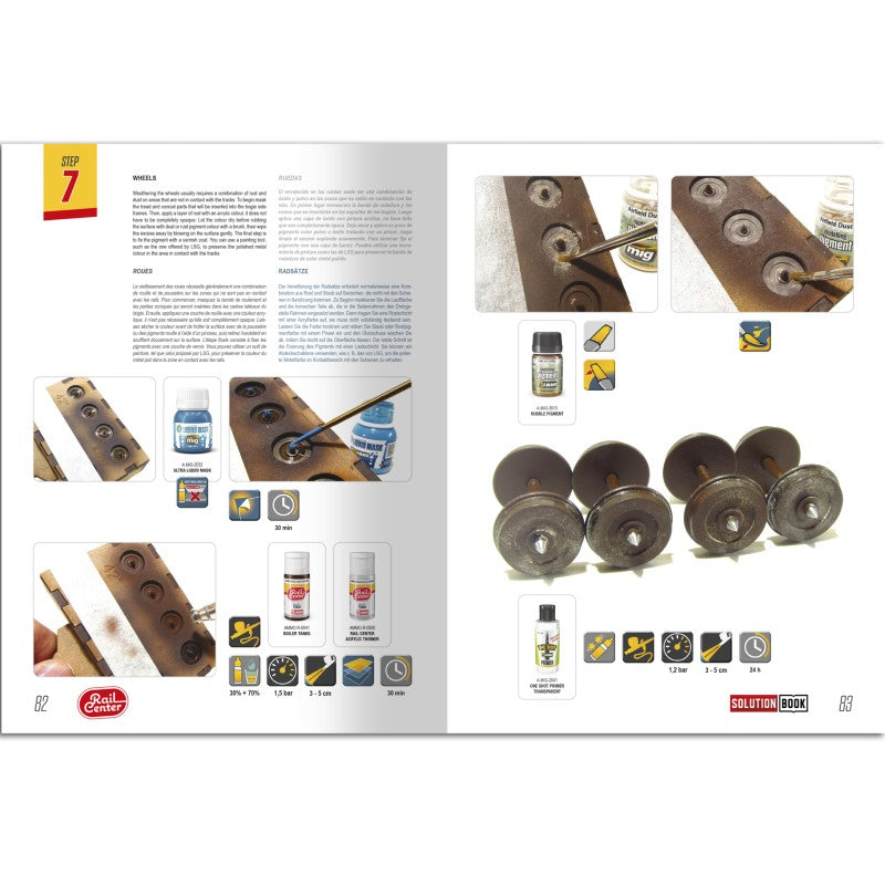 Rail Center - Solution Book 03 - How to Weather British Trains (Eng, Cast, Français, Deutsch) | Ammo by Mig Jimenez | MIGR1302