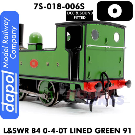 L & SWR B4 0-4-0T Lined Green 91 - DCC & Sound Fitted | Dapol | 7S-018-006S