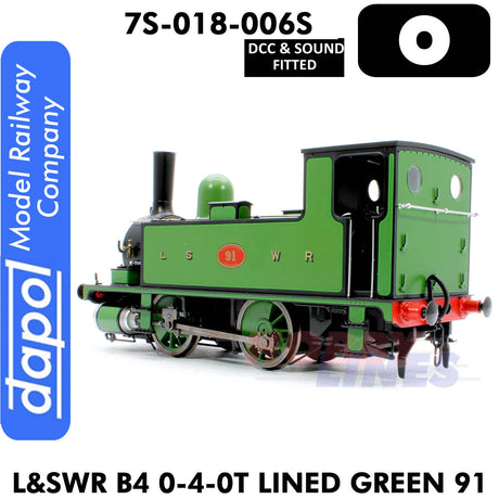 L & SWR B4 0-4-0T Lined Green 91 - DCC & Sound Fitted | Dapol | 7S-018-006S