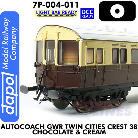 Autocoach GWR Twin Cities Crest 38 Chocolate & Cream Coach - DCC & Lightbar Ready | Dapol | 7P-004-011