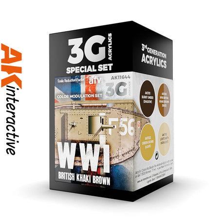 3G Special Set - WW1 British Khaki Brown - 4 x 17ml Acrylic Paint | AK interactive | AK11644