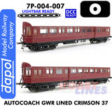 Autocoach GWR Lined Crimson 37 Coach- DCC & Lightbar Ready | Dapol | 7P-004-007